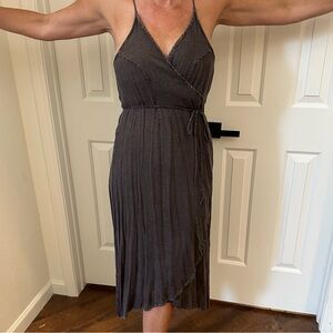 Boho Me Grey/Brown distressed design Lightweight Wrap Dress